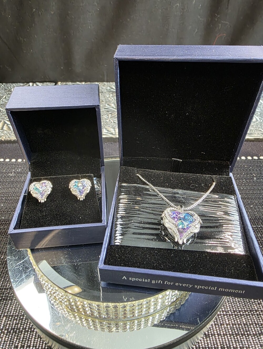 CDE Angel Wing Love Heart Pendant& Earring Parure